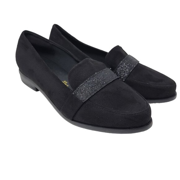Angel Steps Womens Black Microsuede Loafers Size 8W Wide Comfortable Slip On Sho - Picture 1 of 11